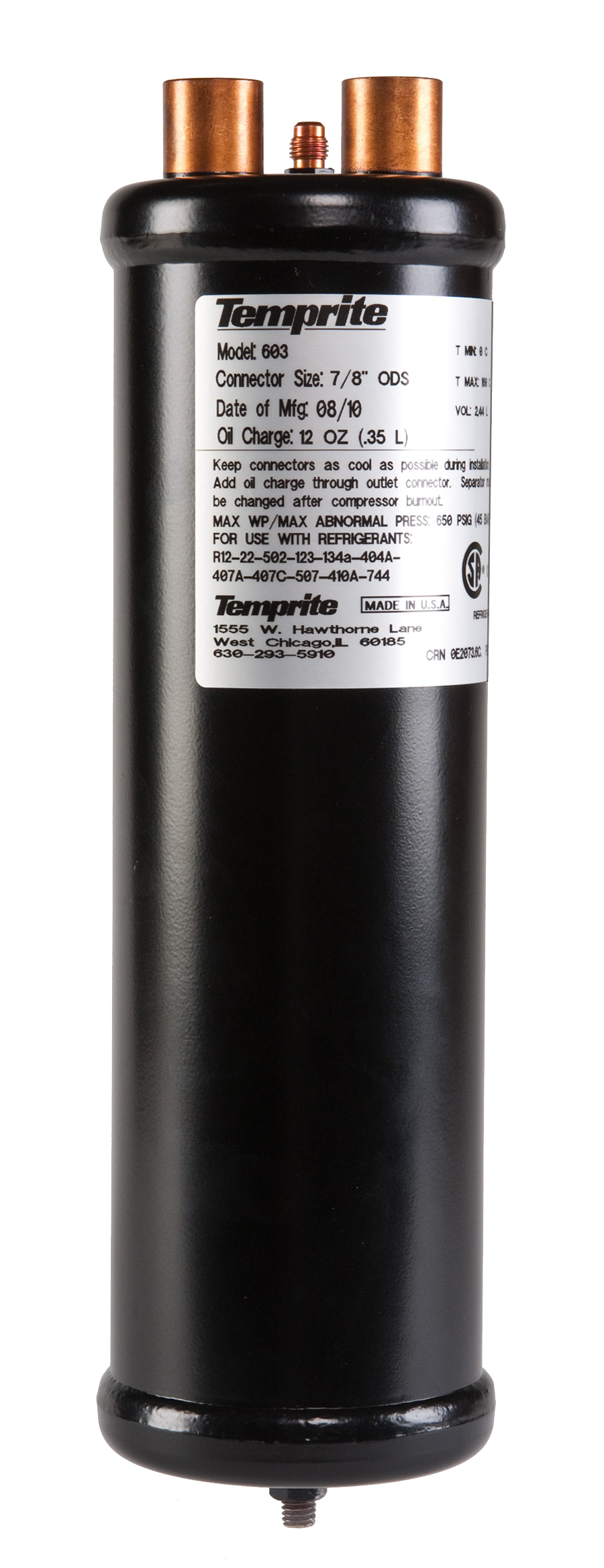 Industrial Refrigeration Temprite 603 Oil Separator Oil Management